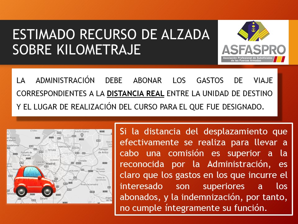 ASFASPRO Recurso alzada kilometraje