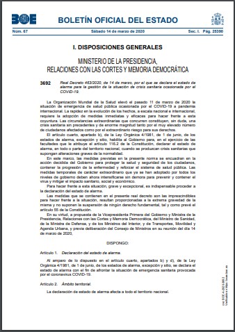 Declaracion Estado de Alarma BOE