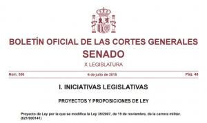 Proyecto de Ley por la que se modifica la Ley de la carrera militar. SENADO - Plazo para la presentación de enmiendas y propuestas de veto 17 de julio.