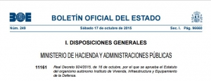 Real Decreto 924/2015, 16O - por el que se aprueba el Estatuto del organismo autónomo Instituto de Vivienda, Infraestructura y Equipamiento de la Defensa